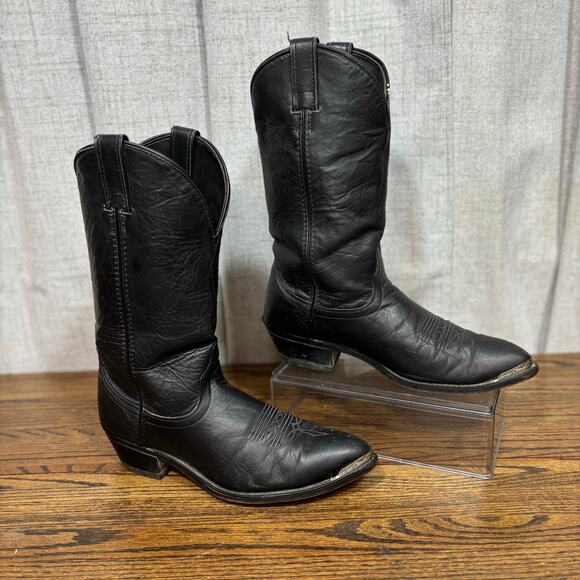 Vintage Laredo 56672 Men’s 9D Black Leather Cowboy Boots USA Made Western - Picture 1 of 8